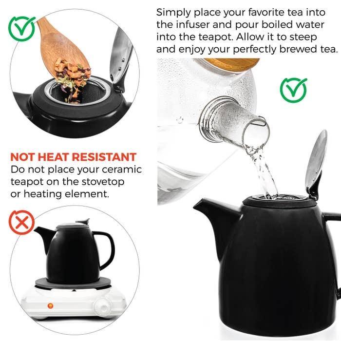 Drago Black Ceramic Teapot With Infuser 37oz - Swaye Tea
