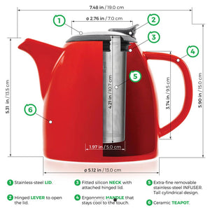 Drago RED Ceramic Teapot With Infuser